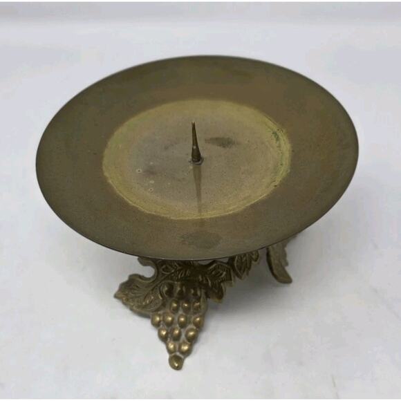 Vintage Brass Pillar Candle Holder Grape Vine 4”H 6.5”W Cottage Retro - Picture 5 of 11